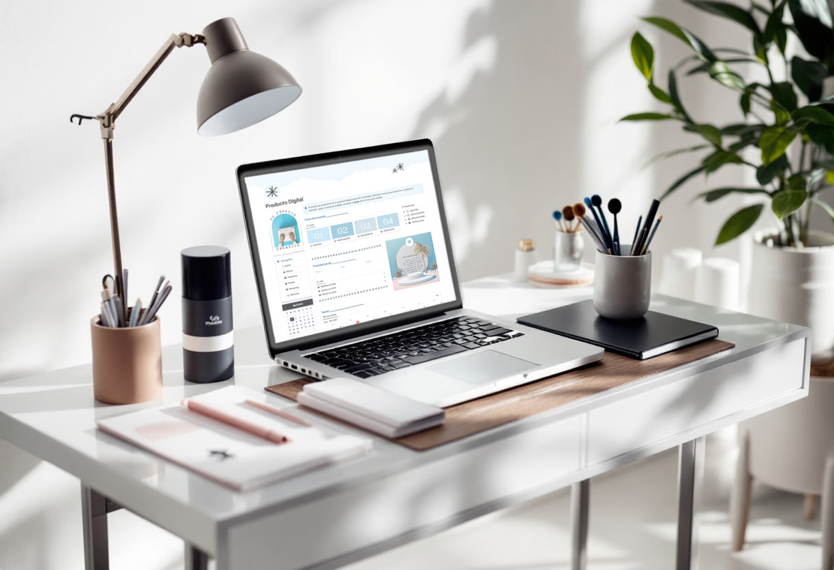 un espacio de trabajo moderno para una empresa de herramientas de productividad [imagen de fondo]